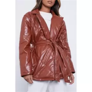 I Saw It First Tan Pu Padded Belted Jacket - Brown