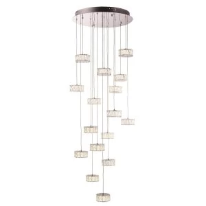 LED 16 Light Cluster Pendant Chrome, Crystal Glass Detail