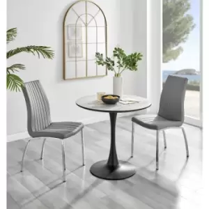 Furniturebox UK - Furniturebox Elina White Marble Effect Modern 80cm Round Dining Table & 2 Grey Isco Faux Leather Chairs