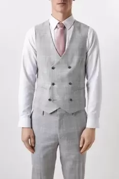 Mens Slim Fit Grey Textured Check Waistcoat