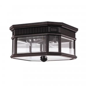 2 Light Outdoor Flush Ceiling Light Grecian Bronze IP44, E27