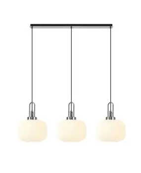 Linear 3 Light Pendant E27, Polished Nickel, Matt Black With 30cm Round Ribbed Opal Glass