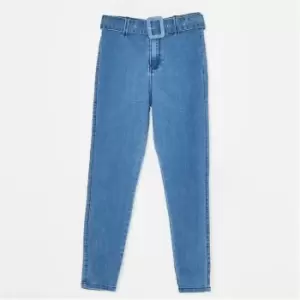 Missguided Petite Self Belted Skinny Jeans - Blue