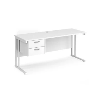 Office Desk Rectangular Desk 1600mm With Pedestal White Top With White Frame 600mm Depth Maestro 25 MC616P2WHWH