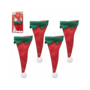 Set Of 4 Elf Hat Cutlery Holders On Backing Card