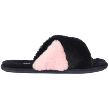 Jack Wills Faux Fur Cross Over Slippers - Navy/Pink