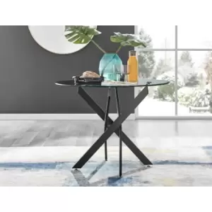 Furniturebox UK - Furniturebox Novara 100cm Round 4 seat Black Metal Leg Glass Dining Table