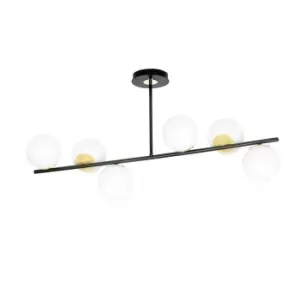 Floki Black/Gold Globe Ceiling Light with White Glass Shades, 6x E14