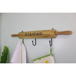 Kitchen Wall Hooks, 4 Hooks with a Rolling Pin Design