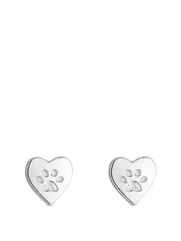 Simply Silver Sterling Silver 925 Heart Paw Stud Earrings