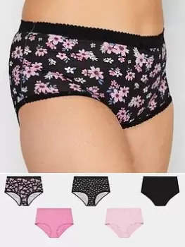 Yours 5 Pack Summer Floral Full Brief, Black, Size 26-28, Women