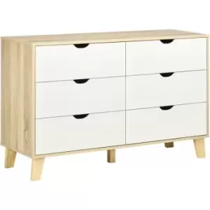 Chest of Drawers, 6 Drawer Unit Storage Chest Bedroom White and Brown - White, Light Brown - Homcom