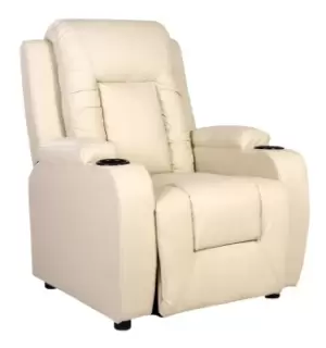 More4homes - oscar leather recliner w drink holders armchair sofa chair reclining cinema cream