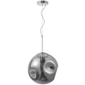 Merano - Greeley Pendant Ceiling Light Chrome Metal Smoky Grey Glass LED E27