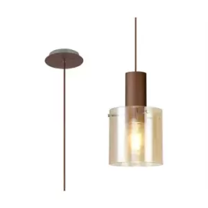 Luminosa Single Pendant, 1 Light Adjustable E27, Mocha, Amber Glass