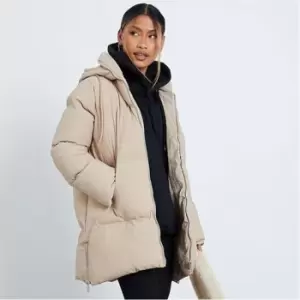 I Saw It First Premium Oversized Hooded Padded Coat With Drawstring Detail - Brown