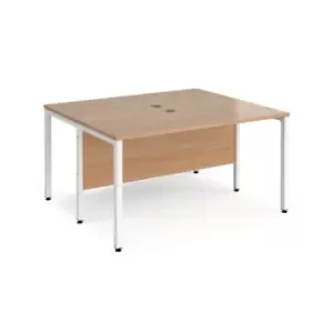 Office Desk 2 Person Rectangular Desk 1400mm Beech Tops With White Frames 1200mm Depth Maestro 25