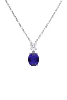 Sterling Silver Royal Blue & Clear CZ Oval Pendant Necklace 40cm-45cm