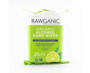 Rawganic Organic Alcohol Hand Wipes with Lemon Oil & Glycerin - 25 wipes