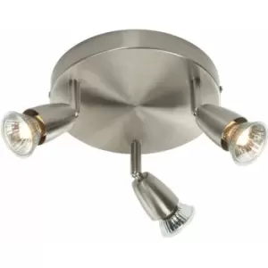 Loops - LED Adjustable Ceiling Spotlight Satin Nickel Triple GU10 Dimmable Downlight