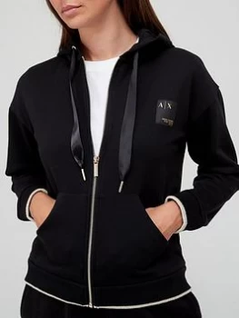 Armani Exchange Lurex Trim Zip Through Hoodie Black Size L Women