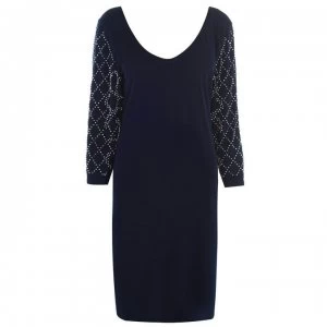 Marina Long sleeve V neck shift dress - Navy