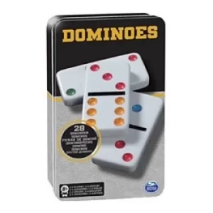 Classic Double 6 Colour Dominoes in Black & Gold Tin Board Game