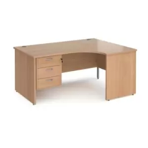 Office Desk Right Hand Corner Desk 1600mm With Pedestal Beech Top And Panel End Leg 1200mm Depth Maestro 25 MP16ERP3B