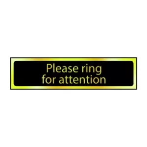 Please Ring For Attention Sign - Polished Gold & Black Effect Laminate with Self-Adhesive Backing - 200 x 50mm