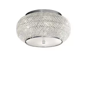 Pasha 6 Light Ceiling Flush Light Chrome, Crystal, E14