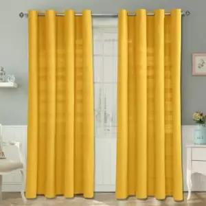 Homecapes Cotton Rajput Ribbed Yellow Curtain Pair, 54 x 54' Drop - Yellow