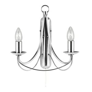 2 Light Candle Wall Light Satin Silver, E14