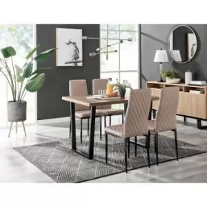 Kylo Brown Wood Effect Dining Table & 4 Cappuccino Milan Black Leg Chairs - Cappuccino