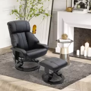 HOMCOM Electric Massage Recliner Chair with Ottoman, Faux Leather Swivel Recliner with Remote Control for Living Room, Black