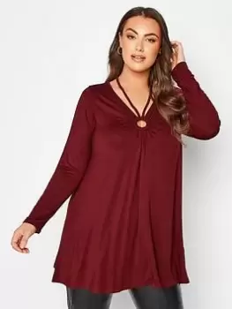 Yours Ring Detail Swing Top - Wine, Red, Size 30-32, Women