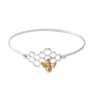 Honey Bee Honeycomb Silver Plated Bangle