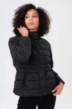 Short Length Padded Coat With Fur