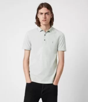 AllSaints Mens Reform Short Sleeve Polo Shirt, Mellow Green Marl, Size: S