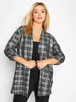 Yours Ladies Foil Check Printed Cardigan - Black, Grey, Size 16, Women