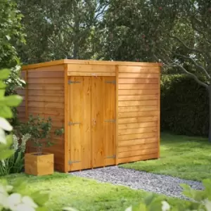 Power Sheds - 8x6 Power Overlap Windowless Apex Double Door Garden Shed - Brown