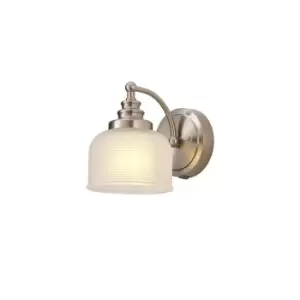 DeRuyter Switched Wall Lamp E27 Satin Nickel, Frosted Glass