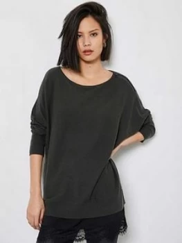 Mint Velvet Lace Woven Layered Knit Top - Black