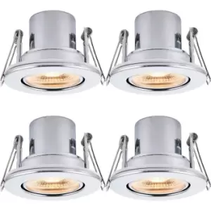 4 PACK Recessed Tiltable Ceiling Downlight - 8.5W Warm White LED Chrome Plate