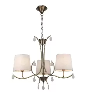 Andrea Ceiling Pendant 67cm Round, 5 x E14 (Max 20W), Antique Brass, White Shades, White Crystal Droplets