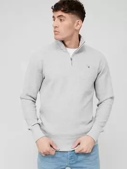 Gant Gant Waffle Quarter Zip Sweat, Light Grey Melange, Size S, Men