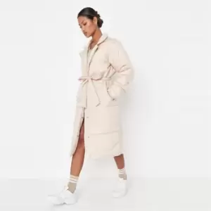 Missguided Balloon Sleeve Ls Belted Tea Dress Flral - Cream