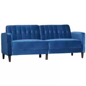 HOMCOM Convertible Sofa Futon Velvet-touch Tufted Couch Sofa Bed Split Back - Blue