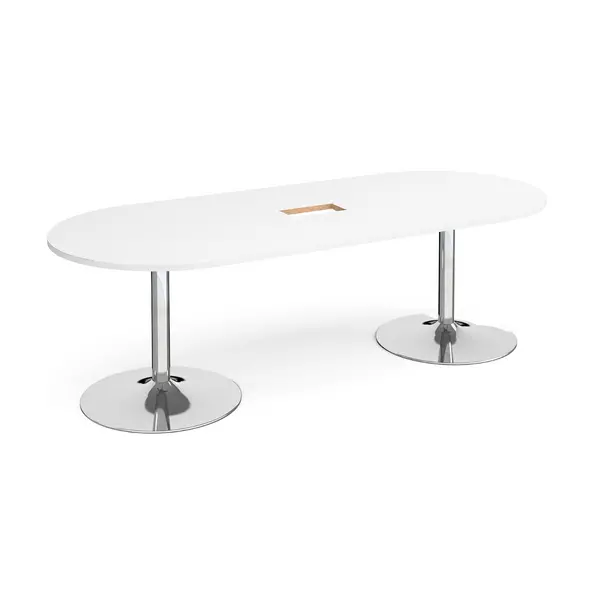 Trumpet Base Radial Boardroom Table with Chrome Base 2400mm - Central Cut Out - White