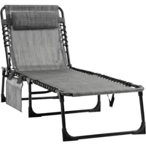 Lounger Folding Reclining Camping Bed 5-position Adjustable Mixed Grey - Mixed-grey - Outsunny