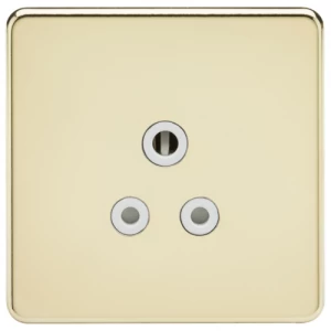 KnightsBridge 1G 5A Screwless Polished Brass Round Pin 230V Unswitched Electrical Wall Socket - White Insert